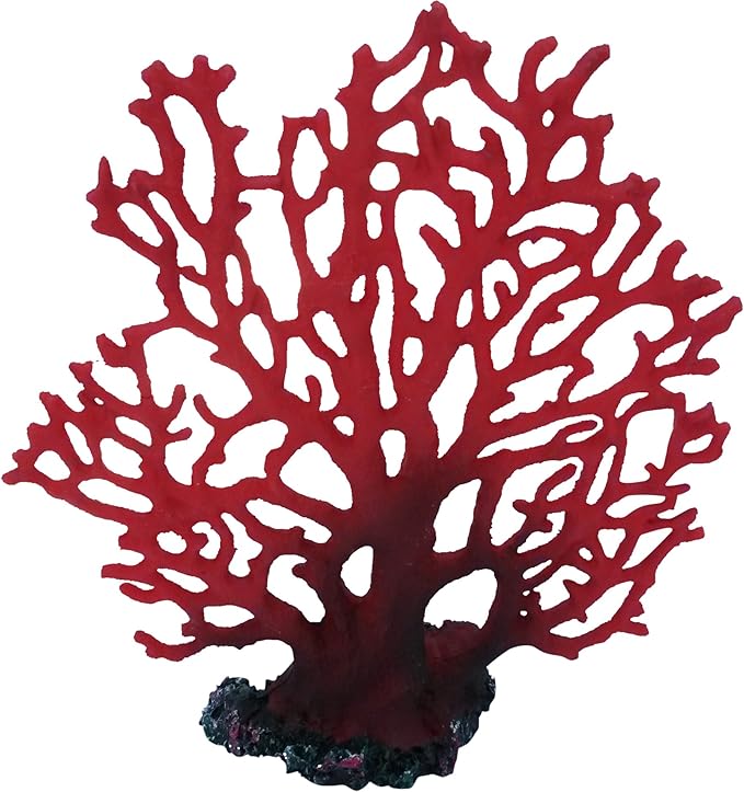 Red Fan Marine Coral Artificial Aquarium Fish Tank Decor, 8 Inches Tall, Aquascape Centerpiece Coral Ornament, Resin Fish Tank Decoration for Aquatic Landscape