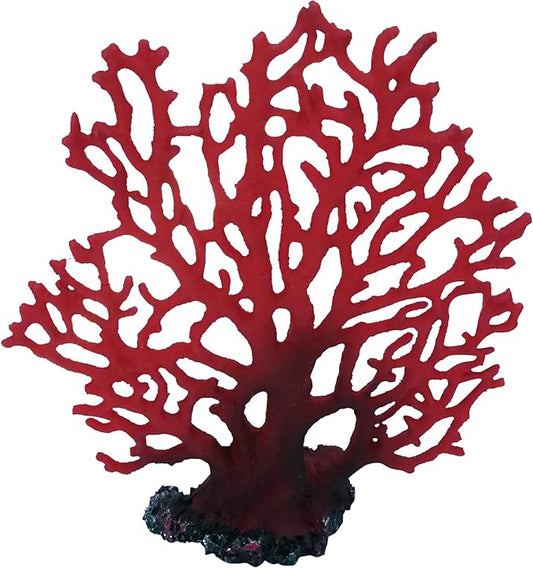 Red Fan Marine Coral Artificial Aquarium Fish Tank Decor, 8 Inches Tall, Aquascape Centerpiece Coral Ornament, Resin Fish Tank Decoration for Aquatic Landscape