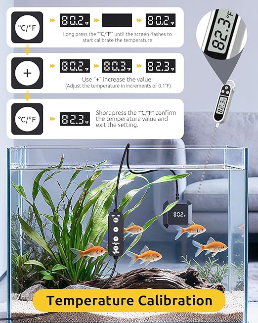 Aquarium Thermometer Submersible, Digital Fish Tank Thermometers with USB for GlassTank, Aquariums Temperature Gauge ±1℉ Accurate, Suitable for Fish, Turtle, Saltwater or Freshwater, 6.56ft Power Cord