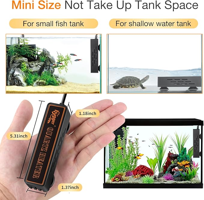 hygger Smart Mini Aquarium Heater 50W for 8-16 Gallons, Desktop Betta Submersible Fish Tank Heater with Intelligent Temperature Control and 5 Safety Protections