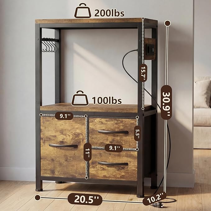 Heybly 5-10 Gallon Fish Tank Stand, Aquarium Stand with Drawer, Power Outlet, Heavy Duty Metal Frame, for Fish Tank, Turtle & Reptile Terrarium, 20.5" × 10.2" Top, 200lbs, Rustic Brown HAS002SSR