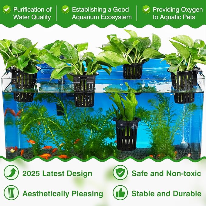 Borlech 2025 New Upgraded Large Aquarium Plant Holder with 1.57-inch Extension Hooks and Suction Cups for Fish Tank Aquaponic Plant Cultivation and Aquascape Accessories Decorations (2 PCS)