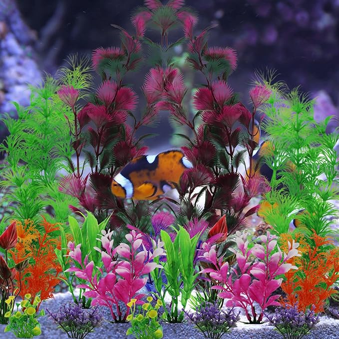 25 Pack Aquarium Plants, Fish Tank Decoration Colorful Artificial Fish Tank Decorations for Household and Office Aquarium Simulation, Small to Large and Tall