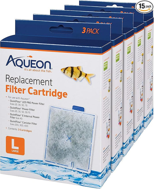 Aqueon Replacement Filter Cartridges For Filter Models 20, 30, 40, 50, and 75, and Canister Models 200, 300, and 400, Large, 15 pack