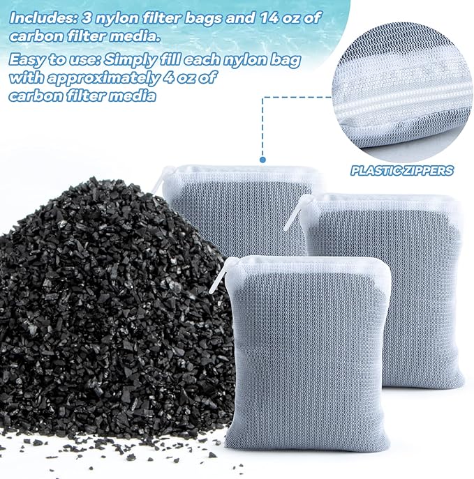 MAQIHAN 0.9 LB Activated Charcoal Pellets - Activated Carbon Aquarium Filter Media Charcoal Pellets for Fish Tank Supplies Media Bags for Aquarium Coconut Shell Charcoal (410G, 3 Nylon Bags)