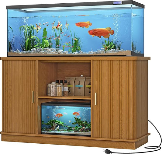 Fish Tank Stand, 75 Gallon Tank Stand with Sliding Cabinet Door, Heavy Duty Aquarium Stand with Power Outlet for Turtle Tank, Reptile Terrarium, 1000LBS Capacity (Yellow Walnut)