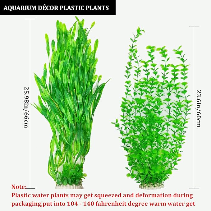 Artificial Aquarium Plants 23.6-26in, Extra Tall Fish Tank Plants for Large Tanks, Plastic Fish Tank Plant 2 Pack, Fake Aquarium Plant, Tall Decorations for Freshwater Aquariums(Green)