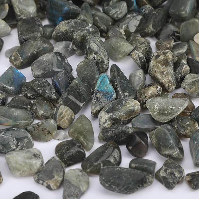 gemshan 2lb/910g Labradorite Stone Chips Crushed Irregular Rock for Fish Tank Aquarium Gravel Flowerpot Decoration