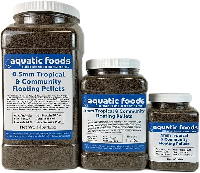0.5mm - 1/64" Tropical & Community Fish Floating Micro Pellets for Tetras, Guppies, Angel Fish, Small Cichlids, Goldfish. All Tropicals. - WL…8oz Jar