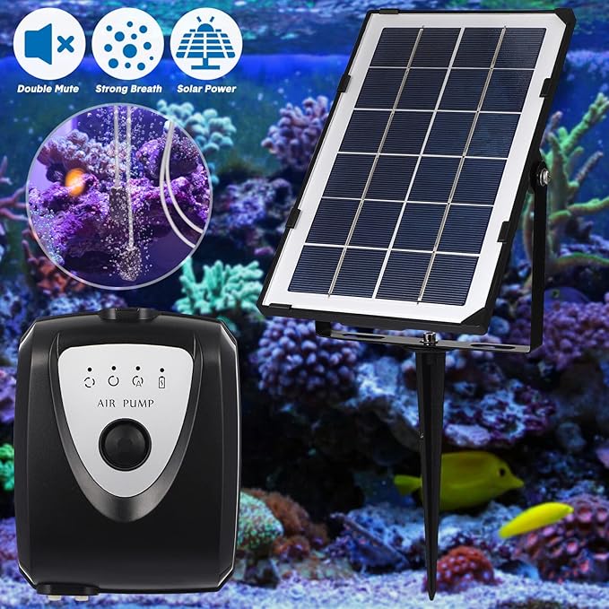 Tofficu Aquarium Air Pump Air Pump Aquarium Solar Pump Sets Oxygenation Equipment for Fish Tank Garden Pond Portable