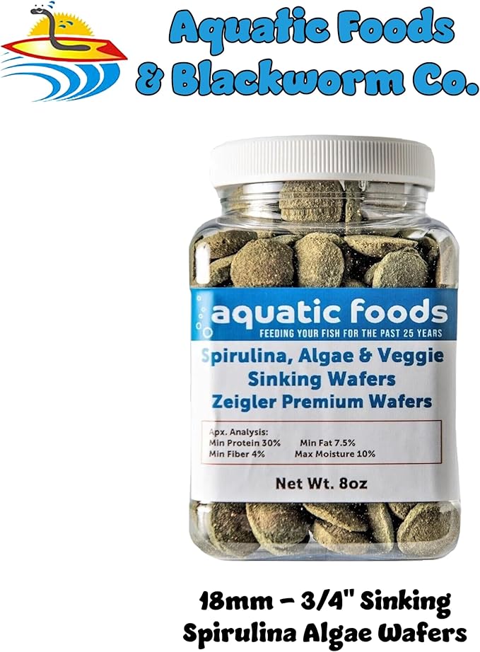 18mm - 3/4" Spirulina, Algae, Veggies, Sinking Wafers for Bottom Fish, Shrimp, Snails, Crabs, Crayfish, All Tropical Fish, Zeigler Wafers…8oz Small Jar