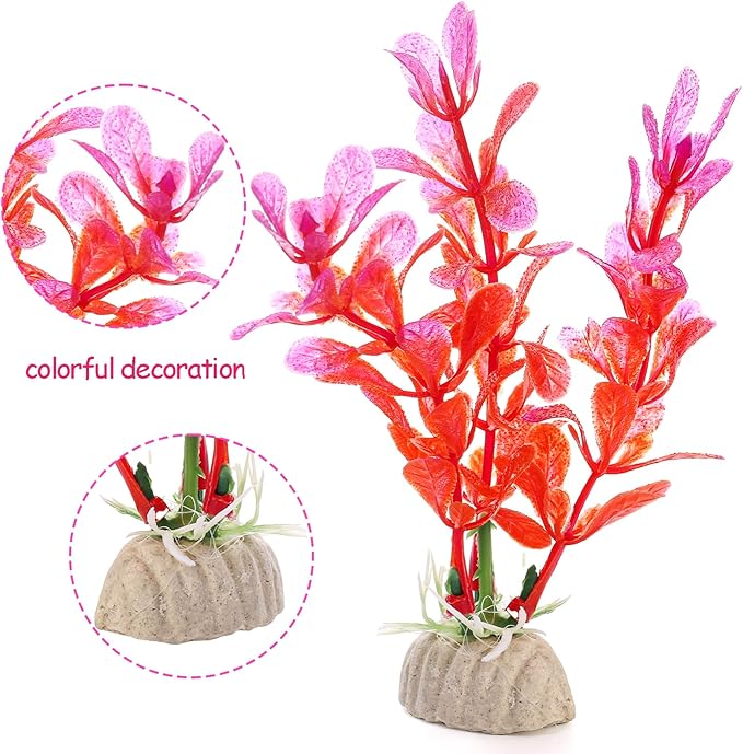 Eorbow 7 pcs Aquarium Colorful Coral Reef, Fish Tank Decoration Mountain Ornament, Rock Cave Landscape with 6 Aquatic Plants, Hideout House Decor for Betta Fish