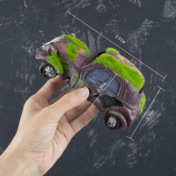 AUEAR, Aquarium Resin Car Ornament Truck Fish Tank Decorations Imitation Wreck Decor with Flocking Moss