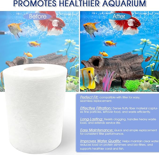 Replacement Fleece Roll for Red Sea 1200 Series Filter Systems, 115ft Quick-Change Dense Filter Media, Crystal Clear Aquarium Filtration (2 Packs)