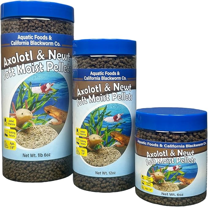 Axolotl Pellet Food 1/8" Soft Moist Sinking Pellets for Juvenile Axolotl Also Shrimp, Snails, Crayfish, Bottom Tropical Fish, Blackworm Pellets Included 6oz Canister