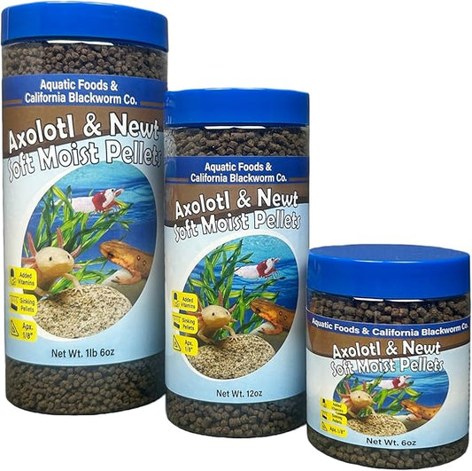 Axolotl Pellet Food 1/8" Soft Moist Sinking Pellets for Juvenile Axolotl Also Shrimp, Snails, Crayfish, Bottom Tropical Fish, Blackworm Pellets Included 6oz Canister