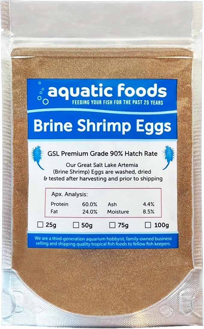 Brine Shrimp Eggs Premium Grade 90% Hatch Rate, Great Salt Lake Artemia Brine Shrimp Eggs. - 25 Grams - .88oz