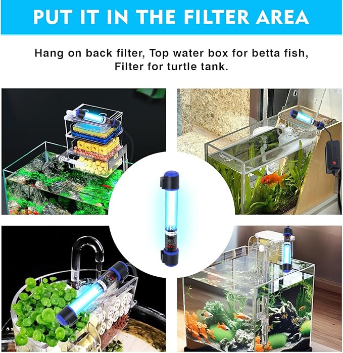 9W UVC Aquarium Light for Fish Tank and Pond – Quartz Tube Waterproof UV Lamp, Water Clarifier for Clearer Water
