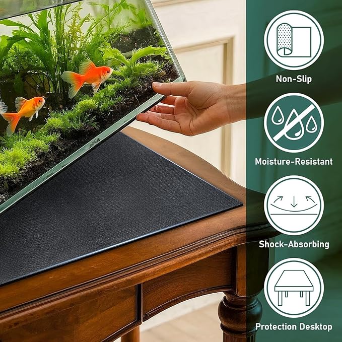 15 x 30 x 0.2 Inches Aquarium Leveling Mat, 2PCS Neoprene Non-Slip Shockproof Fish Tank Pad Waterproof Textured Surface for Uneven Surfaces Durable Fish Tank Mat with Easy-Cut Edges