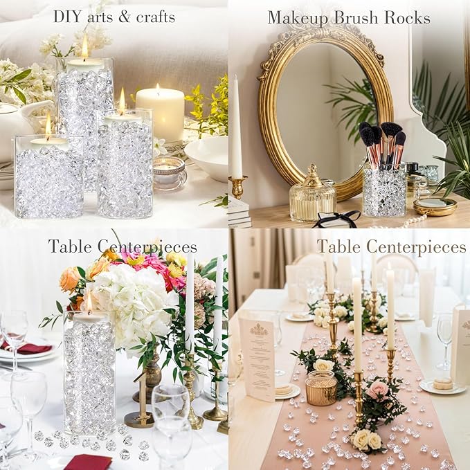 150PCS Dazzling Clear Ice Rocks,Fake Crushed Ice Rocks,Fake Gold Ice,Mini Fake Diamonds,Fake Ice Rocks Plastic Gems Acrylic Crushed ICES Rocks for Vases Fillers Table Scatter Decor