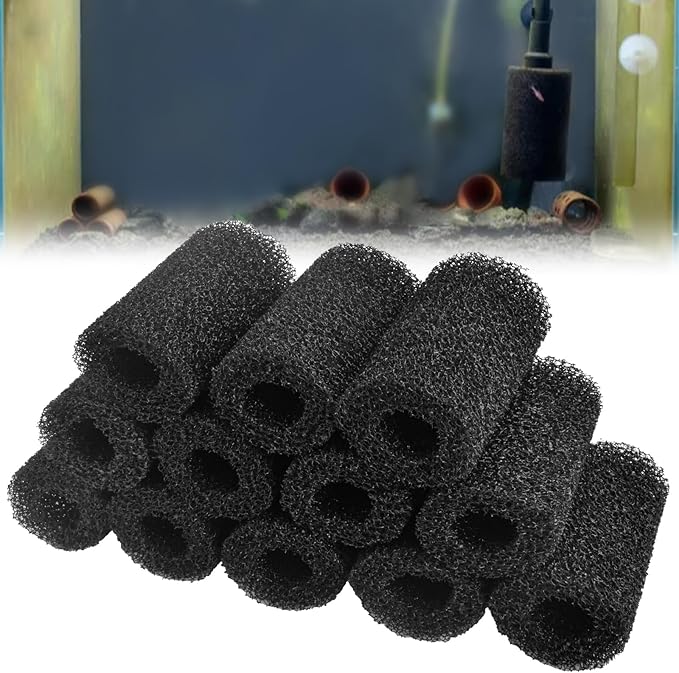Sankoly 12 Pieces Aquarium Filter Sponge 0.8" Intake Shrimp Filter Coarse Sponge Filter for Aquarium Fish Tank, Protect Fish Fry and Shrimp, Black