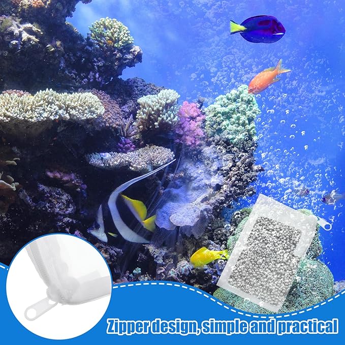 15 Pcs Aquarium Filter Media Bags, Fine Mesh Filter Bags with Plastic Zipper, Reusable Polyester Net Bag for Activated Carbon, Bio Balls, Ceramic Rings, Fresh Saltwater Tanks (2.4" x 4")