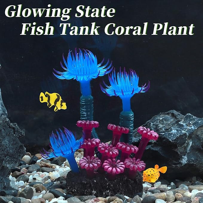 Aquarium Coral, Luminous Fish Tank Ornaments, Silicone Aquarium Plants, Fish Tank Coral, Fake Coral for Fish Landscape Decoration Aquarium Ornaments, Blue Deep Purple
