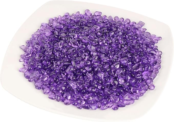 Glass Stones, 1Lb/460g Irregular Sea Glass Dercorative Rocks Non-Toxic Artificial Crystal Pebbles for Aquarium Decoration/Vase Filler/Table Scatter/Handcraft/Jewelry Making/Gems Display, Purple