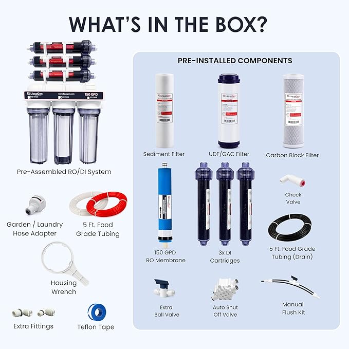 LiquaGen- Heavy Duty & High Capacity- 7 Stage Aquarium Reef & Deionization Reverse Osmosis Water Filtration System (RODI) - 150 GPD | 0 PPM/TDS | Water Dispenser for Fish Tank with Filter's Included
