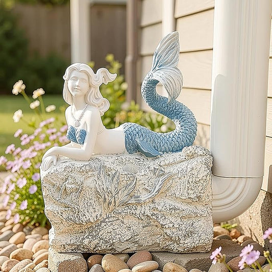 Teaeeno Mermaid Decor Faux Log Fish Cave, Predator Control and Decorative Shelter for Koi and Fish, Ponds, Aquariums, and Terrariums, Mermaid Statue Decor, Mermaid Decoration Sculptures