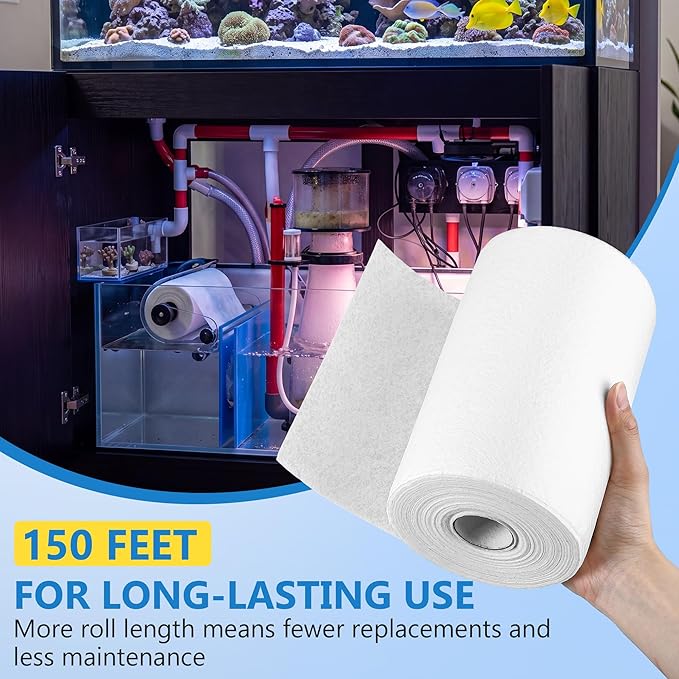 8 inch Fleece Roll Replacement Compatible with Platinum Sump 26 and Platinum Sump Cube 20, 8" x 150' High Flow Non Woven Polyester for Saltwater Coral Reef Tank Filtration