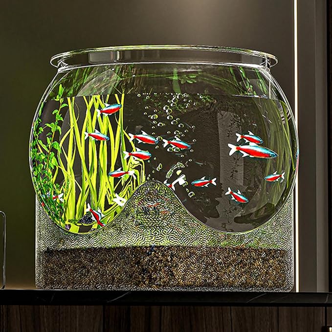 Fish Bowl P-lastic Aquarium with Clear Clarity, Shatterproof Round Betta Fish Tank Home Décor, Desktop Aquarium for Betta Fish/g-oldfish