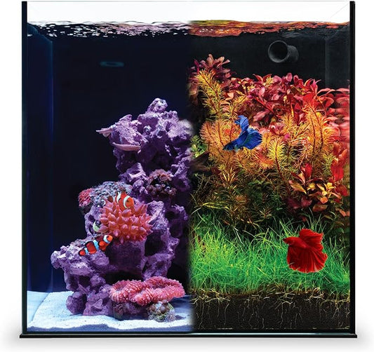 Ultum Nature Systems Dual AIO - Freshwater/Saltwater Compatible All in One Rimless Tank with Triple Chamber Filtration System, Integrated Filter Aquarium w/Leveling Mat - 17 Gallon, 40A, Black