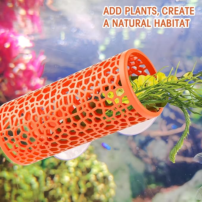 Abizoo Betta Tunnel Aquarium Cave Orange Hollow Coral Design, Betta Fish Toys Aquarium Ornament for Small Fish Shrimp Habitat Smooth Hammock Hideout Halloween Tank Decoration