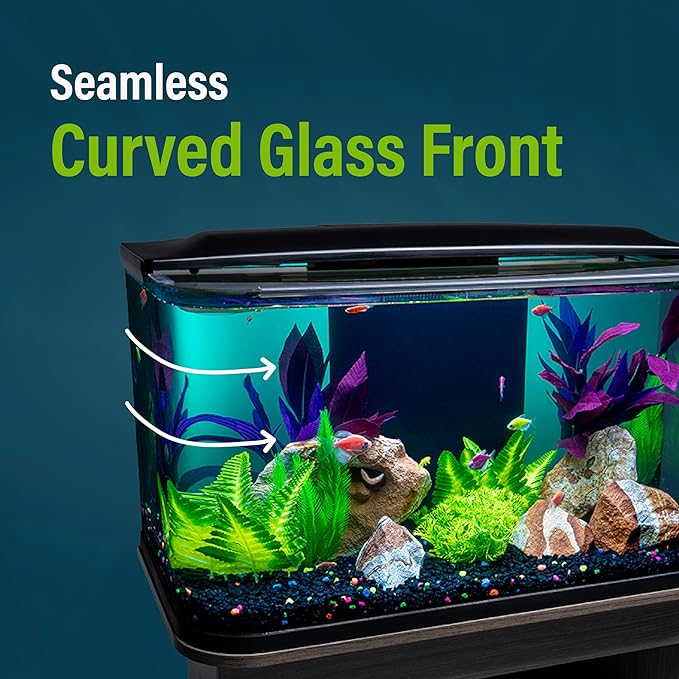 GloFish Glass Aquarium Kit, 20 Gallons, Includes Premium Blue, LED Light Stick & Integrated Filtration, Perfect for Beginners or Seasoned Hobbyists, Seamless, Curved Design