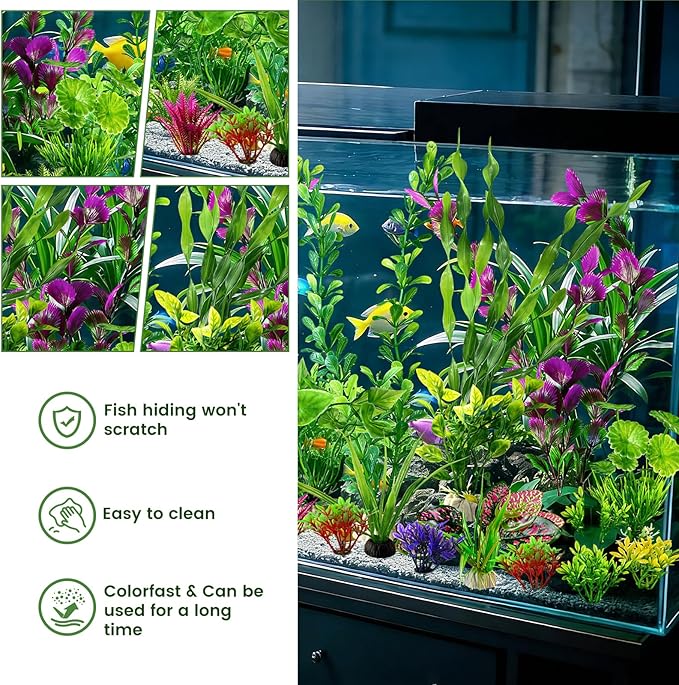 Promising Aquarium Decor Plastic Plants, Fish Tank Accessories, Artificial Aquarium Plants Kit, 22 Pieces