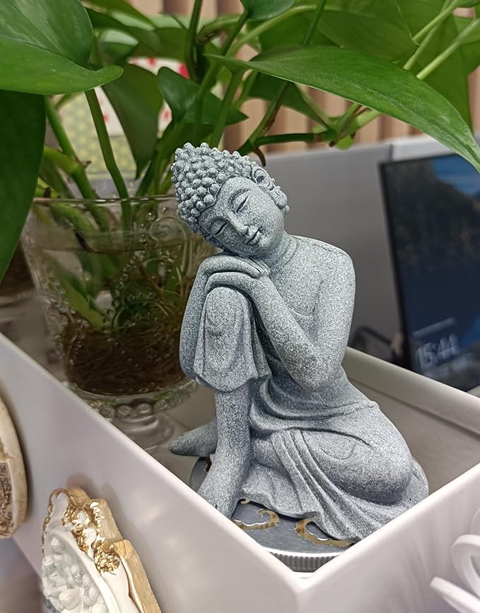 YZHZOM Fish Tank Decorations Set - Aquarium Buddha Statue Decorations, Plastic Plants Set, Betta Fish Tank Accessories