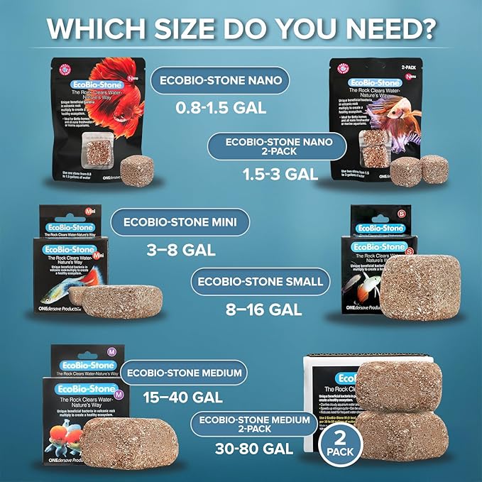 EcoBio-Block Natural Volcanic Rock for Aquarium Water Clarity & Balance — Low-Maintenance Alternative to Weekly Additives — for Freshwater Fish, Turtles, Shrimp & Frogs (Small, 8-16 gal)