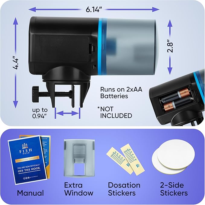 FISHNOSH Automatic Fish Feeder for Aquarium - New Generation 2026, Auto Food Dispenser with Timer for Small Tank, Big Aquariums & Pond, Model-ML