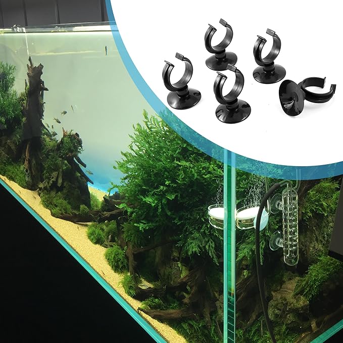 Aquarium Heater Clips, Aquarium Heater Suction Suckers for Fish Tanks, (Black 5pcs)
