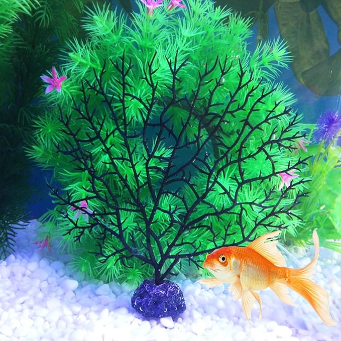 Tfwadmx Large Artificial Coral Plant Sea Fan Decor Black Fish Tank Decoration Aquarium Landscape 2 Pcs 5.9inch to 7inch