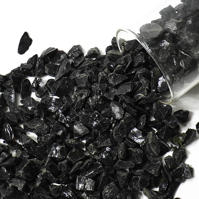 1 Lb Black,Large Crushed Sea Glass,Broken Piece Granules Crafts,Irregular Sea Glass for Vase Fillers Candle Holder Sand Pebbles,Succulent Terrarium Decor,Aquarium,Fish Turtle Tank Decorations