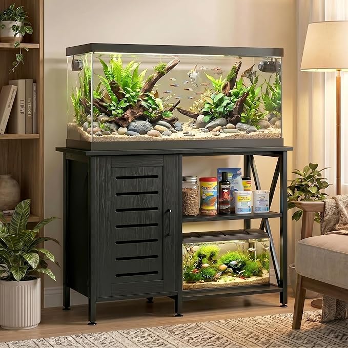 Herture 40-50 Gallon Fish Tank Stand, Aquarium Stand with Cabinet Accessories Storage, Heavy Duty Metal Frame, 40.55" L*18.89" W Tabletop, 850LBS Capacity, Black PG02YGB