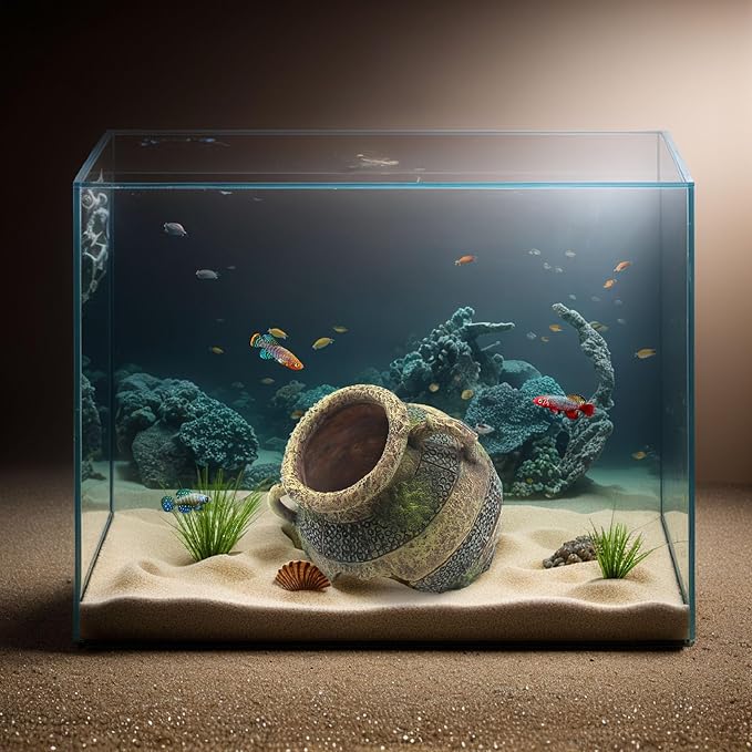 relaqcc Aquarium Decor Ruins Leaning Vase Hideaway Cave, Betta Fish Tank Accessories for Goldfish, Shrimp, Conch, Cichlid
