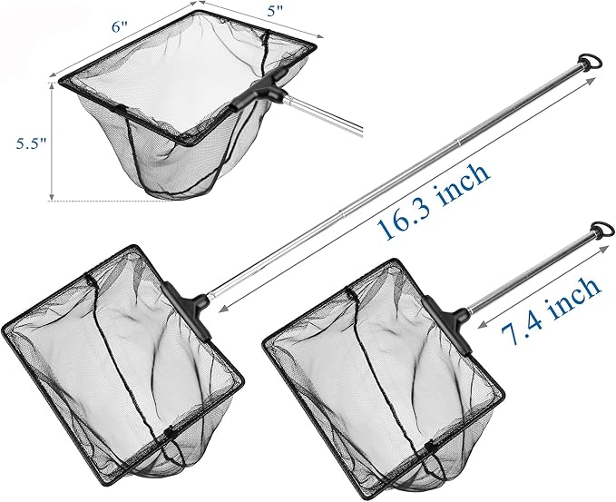 Lpraer Aquarium Fish Net with Extendable Stainless Steel Long Handle Fine Mesh Net for Fish Tank