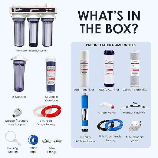 LiquaGen- Super Flow Reverse Osmosis & Deionization (RODI) Water Filtration System- 100 GPD | Ultra Pure Water Softener for 0 TDS/PPM Water | Water Purification System for Aquarium Filter Processes