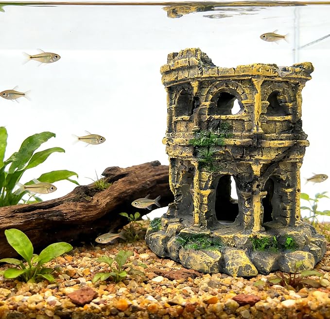 M2cbridge Antique Roman Column Ruins European Castle Aquarium Decorations Fish Tank Hideout Rocks (Roman Column Round)