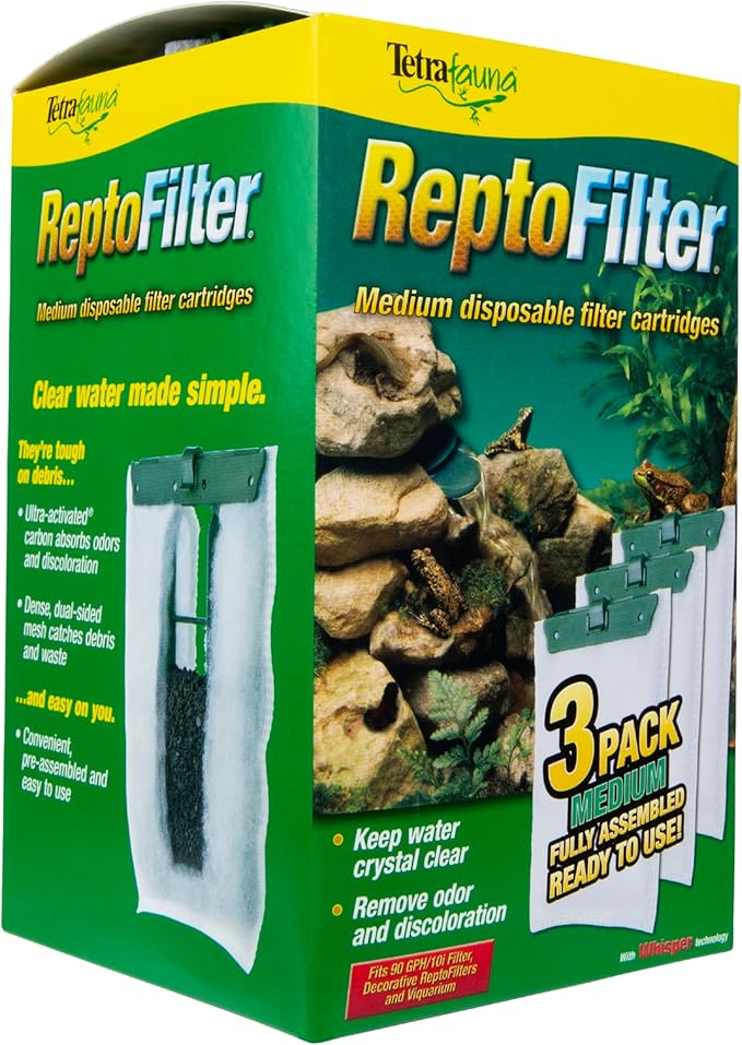 Tetra ReptoFilter Medium Filter Cartridges for Terrariums, 3 Count, Fits TetraFauna ReptoFilter 20 gal, Viquarium, and Decorative ReptoFilter