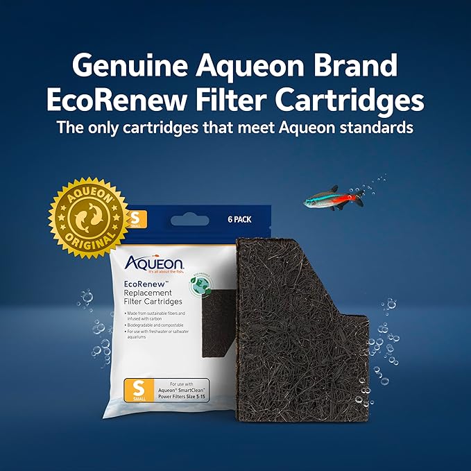 Aqueon GENUINE EcoRenew Filter Cartridges, For Freshwater and Saltwater Aquariums, Small, 6-Pack
