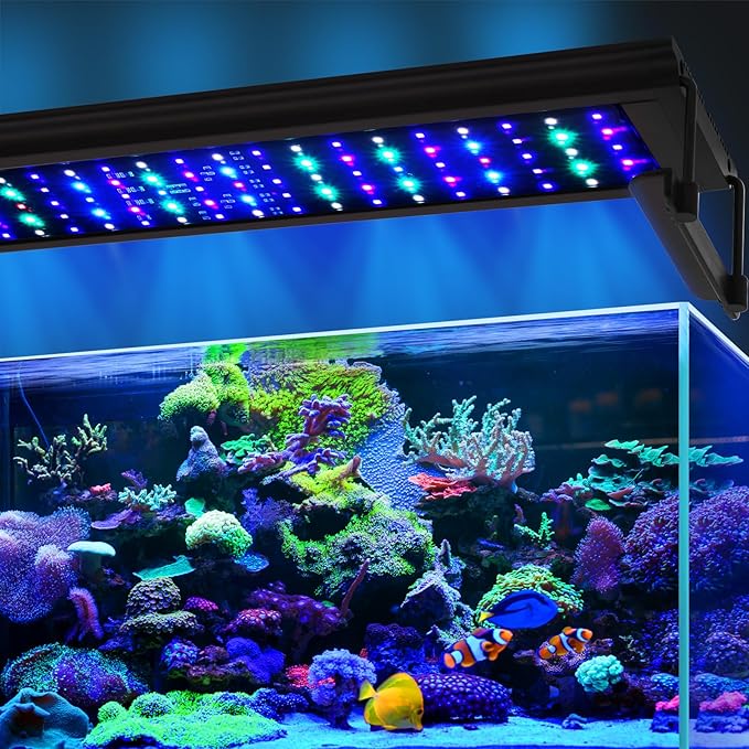 72W LED Saltwater Aquarium Light, Marine Led for Coral with White, Blue, Cyan, UV Violet LEDs Dimmer Timer for SPS/LPS Corals Fish Tanks (35-42in)